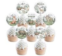 Decorazioni per baby shower con scritta "Let the Adventure Begin", 24 decorazioni per cupcake a forma di creature del bosco, montagna, foresta, giungla, safari, animali per la nostra più grande festa