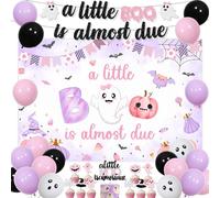 Decorazioni per baby shower di Halloween per ragazze, A Little Boo Is Almost Due Banner Sfondo Rosa e Viola Fantasma Palloncini Kit Topper per Torta - Sesso Rivela Gravidanza Celebrazione Feste