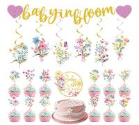 Decorazioni per baby shower, striscione glitterato dorato, turbinii floreali da appendere e decorazioni per torte per primavera floreale rivelazione di genere baby shower forniture per feste