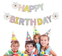 Decorazioni per banner di fiori, striscioni di fiori di compleanno, bandiere colorate di margherite, forniture per decorazioni per feste, banner di buon compleanno con di margherita, pane