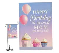 Decorazioni per buon compleanno celeste, bandiera commemorativa da giardino in lino da 12x18 pollici per la mamma Bandiera commemorativa su due lati per cortile, cimitero, decorazioni per esterni, vi