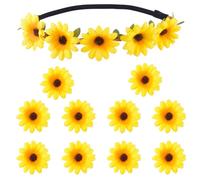 Decorazioni per capelli per vacanze al mare, 11 pezzi di cerchietti e fermagli per capelli artificiali a forma di girasole giallo, ideali pe