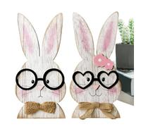 Decorazioni per centrotavola per Pasqua - 2 pezzi - Vassoio per pavimenti in legno a forma di coniglio per decorazione in stile fattoria, pannello da tavolo in stile rustico, per ufficio, mensola