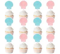 Decorazioni per cupcake a forma di conchiglia, 36 pezzi, con conchiglie e scritta in inglese "He or She We Shell See Cupcake Picks Pink Blue Ocean Shell Beach Cake Decor for Women Under the Sea Boy or