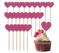Decorazioni per Cupcake a Forma di Cuore 24 PcsToppers Cupcake cuore Glitter,Torte Toppers Cupcake Toppers glitter Cuore d'amore,Toppers Decorati Con Torta per San Valentino,Matrimoni (Rosa rossa)