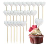 Decorazioni per Cupcake a Forma di Cuore 24 PcsToppers Cupcake cuore Glitter,Torte Toppers Cupcake Toppers glitter Cuore d'amore,Toppers Decorati Con Torta per San Valentino,Matrimoni (Argento)