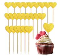 Decorazioni per Cupcake a Forma di Cuore 24 PcsToppers Cupcake cuore Glitter,Torte Toppers Cupcake Toppers glitter Cuore d'amore,Toppers Decorati Con Torta per San Valentino,Matrimoni (Oro)