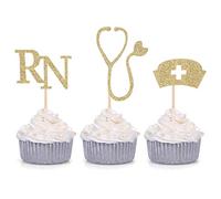Decorazioni per cupcake a tema medico, infermiere, scuola di laurea, colore: oro