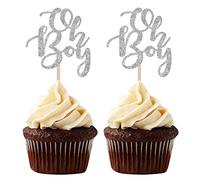 Decorazioni per cupcake in argento Oh Boy per feste e baby shower, set da 24