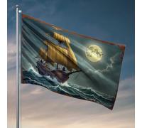 Decorazioni per dormitorio per ragazzi universitari a vela con luna piena: bandiera di viaggio notturno di una nave pirata, bandiera da palestra (30 x 45 cm)