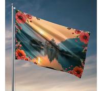 Decorazioni per dormitorio per ragazzi universitari con riflessi al tramonto sul lago con fiori bandiera decorazione artistica per cortile camper per interni (120 x 180 cm)