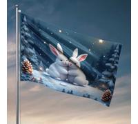 Decorazioni per dormitorio per ragazzi universitari due conigli bianchi in un paese delle meraviglie invernale bandiera manica a vento bandiera all'aperto per camera ragazzi (60 x 90 cm)