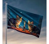 Decorazioni per dormitorio per ragazzi universitari due gatti seduti a un tavolo con una candela tra di loro. Bandiera da giardino accessori divertenti bandiere per dormitorio (60 x 90 cm)