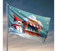 Decorazioni per dormitorio per ragazzi universitari Un allegro pupazzo di neve si trova accanto al supporto di neve montata di Frosty's in una giornata nevosa. Bandiera da giardino accessori