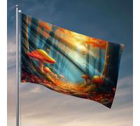 Decorazioni per dormitorio per ragazzi universitari, un magico sentiero nella foresta ornato con funghi vibranti. Bandiera per i ragazzi bandiera mobili per sala giochi (60 x 90 cm)