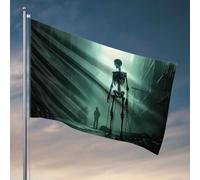 Decorazioni per dormitorio per ragazzi universitari, uno scheletro gigante incombe su due persone in un vicolo inquietante e nebbioso. Bandiera per i ragazzi Bandiera per la stanza dei giochi (120 x