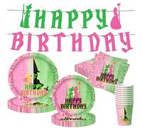 decorazioni per festa di compleanno rosa e verde striscione piatti tazze tovaglioli rosa verde strega tema festa forniture festa bomboniere