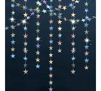 Decorazioni per feste a forma di stella iridescente - 78 piedi iridescenti argento iridescente stelle stelle striscione striscione ghirlanda di carta per compleanno, matrimonio, aula, Natale