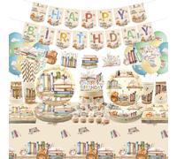 Decorazioni per feste a libro, include striscioni di buon compleanno, piatti, tovaglie, tazze, palloncini e cannucce, per biblioteca lettura libro di fiabe, forniture per feste per 20 ospiti