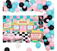 Decorazioni per feste a tema anni '50 Decorazioni per feste anni '50 per adulti musica a tema con palloncini note musicali decorazioni per palline da discoteca 50 sfondo per decorazioni di compleanno