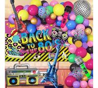 Decorazioni per feste a tema anni '80 e 90, discoteca a tema palla palloncino ghirlanda kit con palloncini arcobaleno albero box per basso microfono palloncini in lamina per anni '80 90 tema