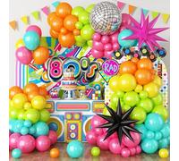 Decorazioni per feste a tema anni '80 e '90, kit per arco di palloncini arcobaleno al neon con palloncini neri, rosa acceso, stella esplosiva e palla da discoteca, per feste di compleanno hip hop anni
