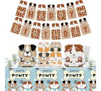Decorazioni per feste a tema cane, include striscione di buon compleanno, piatti di carta, tovaglia, tovaglioli e bicchieri per feste di compleanno per bambini, festa a tema cuccioli, per 20 ospiti