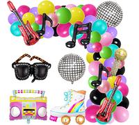 Decorazioni per feste anni '80 e '90 Bundle Radio Boom Box,139PCS Roller Skate 4D Disco Foil Palloncini Retro Telefono Cellulare Chitarra Microfono Palloncini Ghirlanda Arco Kit Hip Hop Discoteca