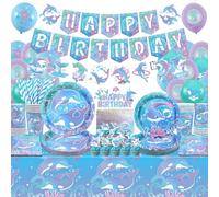 Decorazioni per feste con delfini, include striscioni, piatti, topper per cupcake, tovaglioli, tazze, tovaglie, per delfino oceano a tema compleanno baby shower forniture per feste (striscioni)