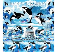 Decorazioni per feste con orca oceanica, sfondo di buon compleanno, topper per torte, stoviglie, tovaglia e palloncini per orche assassine, forniture per feste sotto il mare, per 20 persone