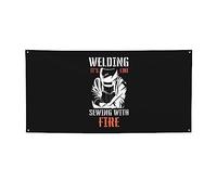 Decorazioni per feste con striscione 71" x 35" Stampa singola Saldatura È come cucire con il fuoco Divertente cartello da giardino per saldatori per interni ed esterni Giardino, prato, cortile