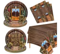 Decorazioni per feste da cowboy - piatti, tovaglioli, tovaglia western per decorazioni per feste di compleanno a tema western, servire 20