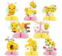 Decorazioni per feste di 1° compleanno a forma di ape rosa - 8 pezzi centrotavola a nido d'ape, centrotavola da tavolo Sweet as Can Bee Happy 1st Bee Day per ragazze