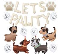 Decorazioni per feste di 2° compleanno a forma di cane, striscione beige Lets Pawty con palloncino in lamina numero 2, kit di palloncini a forma di cucciolo carino e stampa zampa per animali domestici