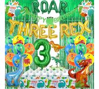 Decorazioni per feste di compleanno a forma di dinosauro, 52 pezzi, set di | ROAR TRE REX Lettere Palloncini Tenda Pioggia Tovaglia Cupcake Cake Toppers per Ragazzi Animali Decorazione di Compleanno