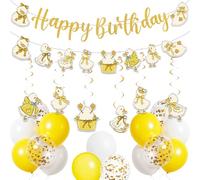 Decorazioni per feste di compleanno a tema anatra, striscione di buon compleanno con ghirlanda, graziosa anatra gialla da appendere e palloncini in lattice per bambini, bambine e ragazzi