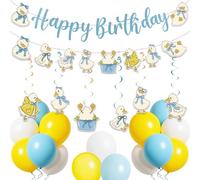 Decorazioni per feste di compleanno a tema anatra, striscione di buon compleanno con ghirlanda, graziosa decorazione a spirale da appendere a forma di anatra blu e palloncini in lattice per bambini