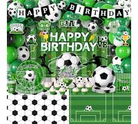 Decorazioni per feste di compleanno a tema calcio, 276 pezzi, decorazioni per feste di calcio, piatti, tovaglie, tovaglie, sfondo, decorazione per torte, arco per feste di calcio, 24 pezzi
