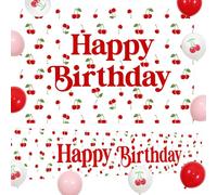 Decorazioni per feste di compleanno a tema ciliegia Happy Birthday Yard Banner Cherry Sweet Sfondo She's the Cherry on Top Decor palloncini in lattice per ragazze frutta ciliegia a tema 1 ° 2 ° 3 °