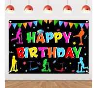 Decorazioni per feste di compleanno a tema scooter - Happy Birthday Sfondo per feste a tema pattinaggio, scooter per feste, sfondo fotografico per bambini e adulti, accessori per foto a tema, 1,5 x