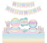 Decorazioni per feste di compleanno arcobaleno pastello, include striscione di buon compleanno, tovaglia, set di stoviglie di carta per la decorazione della festa di compleanno, per 20