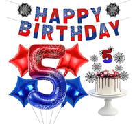 Decorazioni per feste di compleanno con ragno, striscione di buon compleanno, palloncini in lamina con numeri, topper per cupcake per bambini, ragazzi e ragazze, decorazione per feste a tema ragno (5°