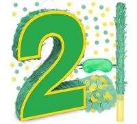 Decorazioni per feste di compleanno, giallo e verde, 40 cm, numero 2 giallo e verde, con coriandoli bendati per ragazze e ragazzi, decorazioni per feste di 2° compleanno
