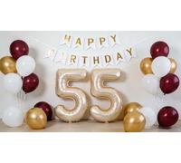 Decorazioni per feste di compleanno per 55° compleanno, da donna, con numero 55, palloncini in lamina d'oro metallizzato, a doppio strato, in lattice rosso, forniture per donne per il compleanno di 55