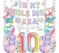 Decorazioni per feste di compleanno per ragazze - 28 pezzi colorati in My DOUBLE DIGITS ERA Farfalla striscioni fascia numero 10 palloncini in lamina cuore appeso per lei 10 anni ragazza Happy Bday
