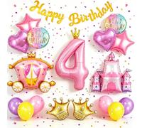 Decorazioni per feste di compleanno principessa per 1-7 anni Kit palloncino | Rosa Viola Oro Principessa Tema Forniture con Castello Carrozza Corona Palloncini Foil e Banner per Ragazze Party Decor