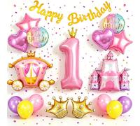 Decorazioni per feste di compleanno principessa per 1-7 anni Kit palloncino | Rosa Viola Oro Principessa Tema Forniture con Castello Carrozza Corona Palloncini Foil e Banner per Ragazze Party Decor