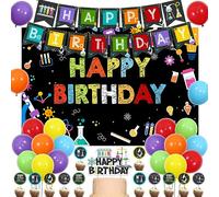 Decorazioni per feste di compleanno scientifiche ragazzo - kit per feste di compleanno a tema scientifico Happy Birthday Scienza Sfondo Banner Cake Toppers Chimica Forniture per feste Scienza