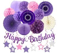 Decorazioni per feste di compleanno viola - 29 pezzi lavanda-rosa lilla decorazioni per feste per donne e ragazze, striscioni di carta, lanterne e pompon di carta - ZERODECO