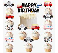 Decorazioni per feste di emergenza per veicoli, 13 pezzi, tema veicoli di salvataggio, decorazioni per torte e cupcake, per primi soccorritori, ambulanza, camion dei pompieri, polizia, forniture per